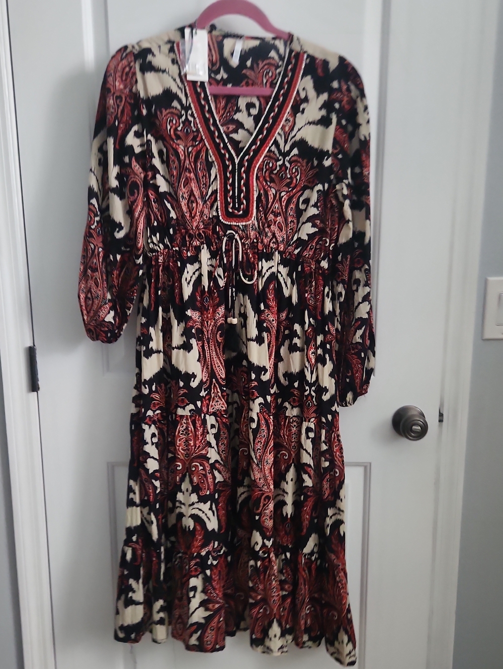 Kaktus Red and Black Paisley Maxi Dress Bohemian SIZE MEDIUM  NWT